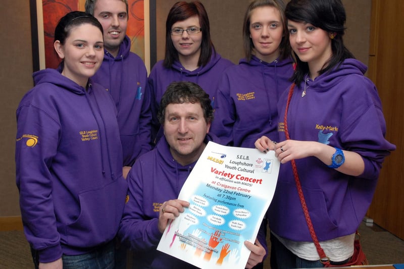 Larry Hamilton, rural development youth worker with some of the young people who helped organise the SELB Loughshore Youth Cultural Variety Concert in Craigavon Civic Centre in 2010.