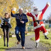 Mayor of Lisburn & Castlereagh City Council, Councillor Gowan pictured with Beth Black, Fundraising & Events Administrator, Cancer Fund for Children and Santa Claus to launch the Santa Dash at Lough Moss Leisure Centre, which will take place on Wednesday December 13 at 6.30pm. Pic credit: McAuley Multimedia