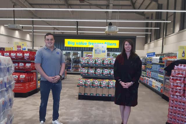 Ross Hill, Manager of the Portadown branch of Lynas Food Outlet with Emma-Jayne Cousins of Lynas Food Outlet at the new store in Portadown, Co Armagh.