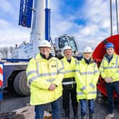 Pictured at the arrival of the Tunnel Boring Machine are: (L-R) Mark Mitchell NI Water, Norman Annesley McAdam, Lisa Hughes NI Water and Conor Ward from BSG. Picture: NI Water