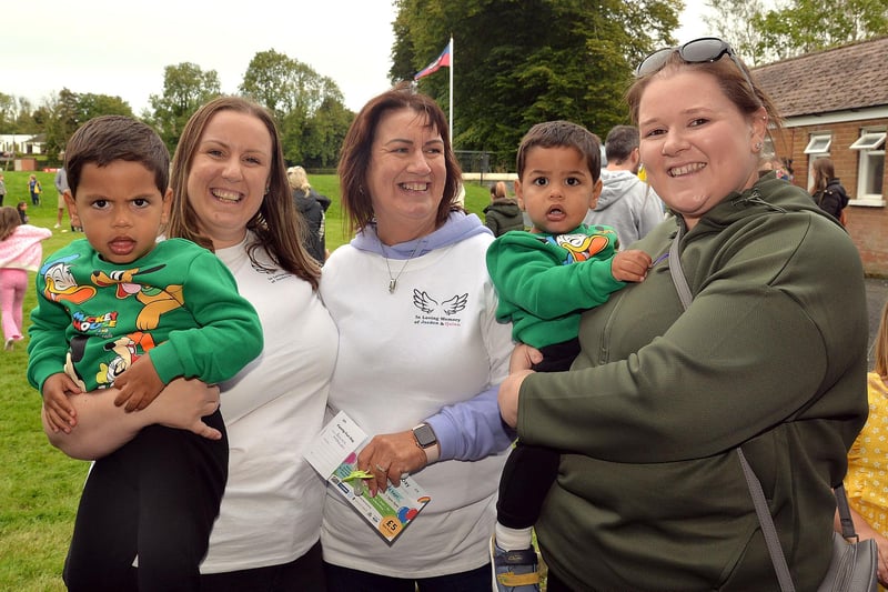 Pictured at the charity fun day at Laurelvale Cricket Club on Saturday are, from left, Orlando Mendes-Teixeira, mum, Kirsty, Sally McAlinden, Matteo Mendes-Teixeira and Amy McDowell. PT39-208.