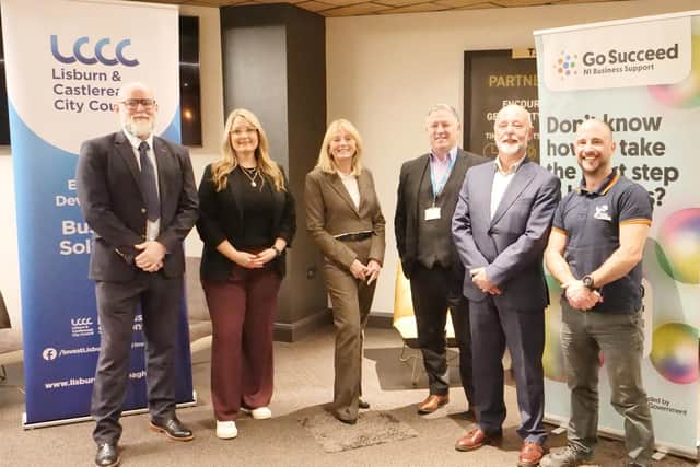 Alderman Amanda Grehan with judges who took part in the Dragon's Den style pitching event for local schools. Pic credit: LCCC
