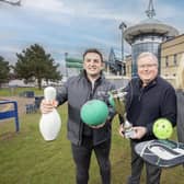 Councillor Jonathan Craig, Chair of Communities and Wellbeing Committee with Fergus Curran and Kathy Tyndall from Design ID who have participated in the 'Business Games Challenge' for the past three years. Pic credit: LCCC