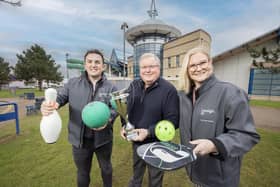 Councillor Jonathan Craig, Chair of Communities and Wellbeing Committee with Fergus Curran and Kathy Tyndall from Design ID who have participated in the 'Business Games Challenge' for the past three years. Pic credit: LCCC