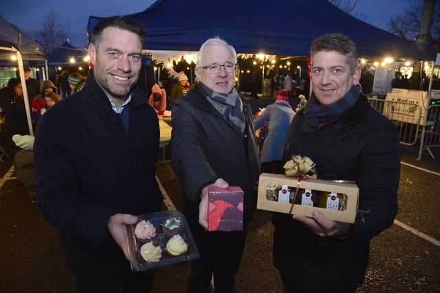 Pictured at the Carryduff Christmas Market are (l-r) Keith Lamont, Lidl Northern Ireland; Alderman Allan Ewart MBE, Chairman of Lisburn & Castlereagh City Council’s Development Committee and Stephen Orr, Fraser Homes.