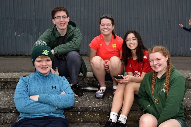 Some of the young members of Portadown Boat Club chilling out after their races in the club regatta on Saturday. Included are from left, Matthew Herron, Finn Kelly, Natasha Dorman, Lucy Qua and Cassia Moore. PT17-226.
