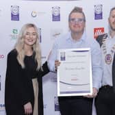 Winner of the Innovator of the Year Award, Trevor McCann (centre) from The Corner House Bar, Lurgan is pictured with the President of the Restaurants Association of Ireland, Paul Lenehan and a representative from Diageo. Picture: Paul Sherwood
