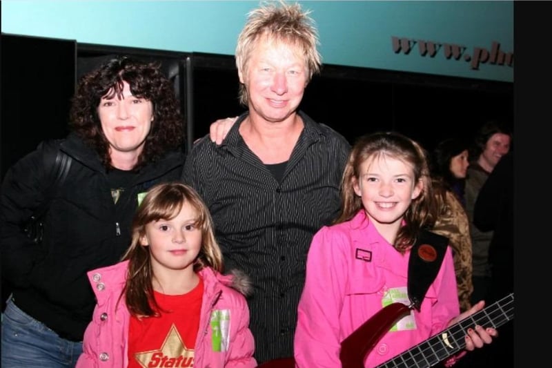 Michelle, Niamh and Roisin Brown got to meet John (Rhino) Edwards of Status Quo backstage