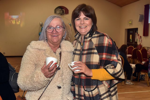 Pictured at the Epworth Playgroup 10th anniversary coffee morning are Catherine Lyness, left, leader of Ashgrove Playgroup and ABC Councillor Julie Flaherty. Pt48-228.