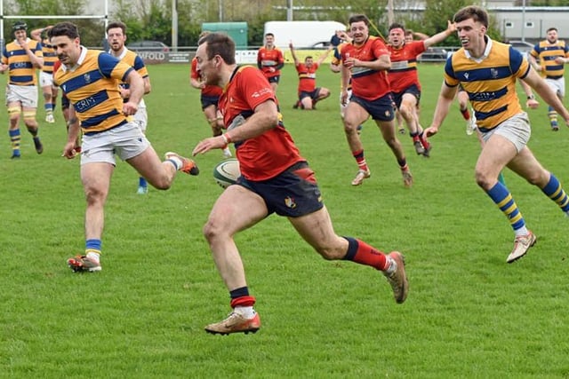 Ballyclare in possession during the play-off clash.