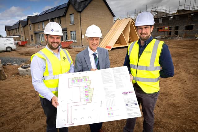 From left: Tony O'Hare (McCreanor Company Architects), Michael McDonnell (Choice Group Chief Executive) and Fearghal O'Hara (Newpark Homes). Picture: released by Choice Housing.