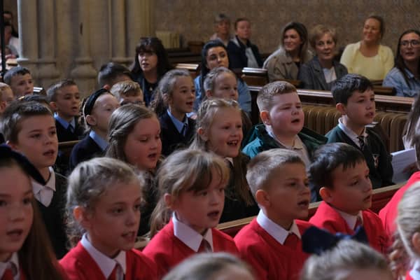 Children from selected schools in the Archdiocese of Armagh and Diocese of Dromore singing at St Patrick’s Cathedral, Armagh