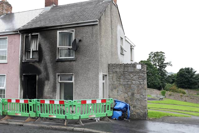 The scene at Stream Street in Newry, Co. Down, where police are treating a fire at a property as arson. Photo by Jonathan Porter / Press Eye