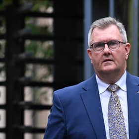 Former DUP Leader Jeffrey Donaldson leaving Newry court house in June. (Photo by Charles McQuillan/Getty Images)