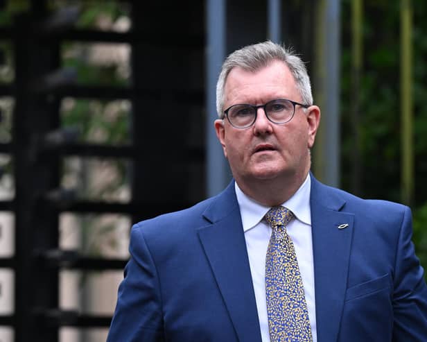 Former DUP Leader Jeffrey Donaldson leaving Newry court house in June. (Photo by Charles McQuillan/Getty Images)