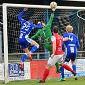 Newry 'keeper Steven Maguire makes a save. (Colm Lenaghan/Pacemaker Press).