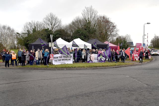 There was a large turnout of striking NHS workers at Craigavon Area Hospital on Thursday. PT05-206.
