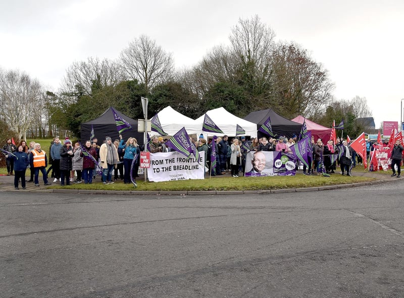 There was a large turnout of striking NHS workers at Craigavon Area Hospital on Thursday. PT05-206.