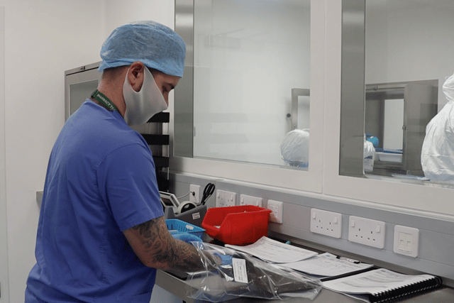 Pharmacy Technician Declan Curran carries out his role in Pharmacy Aseptics services. Pic credit: SEHSCT
