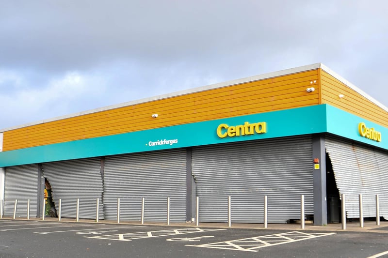 The Centra store on Prince Andrew’s Way, Carrickfergus where the shutters have been badly damaged due to the high winds.
