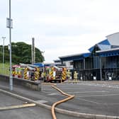 PSNI and Fire & Rescue crews pictured at Larne Leisure Centre following Wednesday night's fire.  Mandatory Credit - Kelvin Boyes / Press Eye