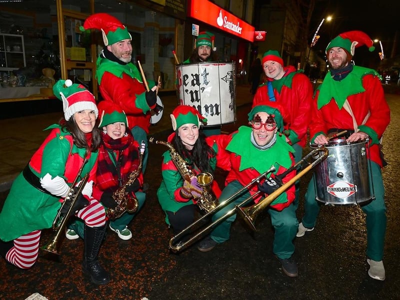 The BeatnDrum Elf Samba Band escorted Santa on his visit to Larne.