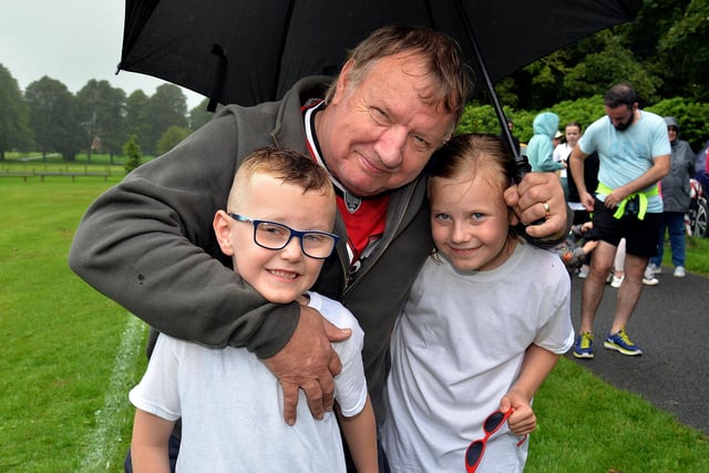 Gary Donaldson came along to lend support to his grandchildren Dylan (6) and Sophia Rainey at the Healthy Kidz Pride colour run in Lurgan Park. LM35-209.