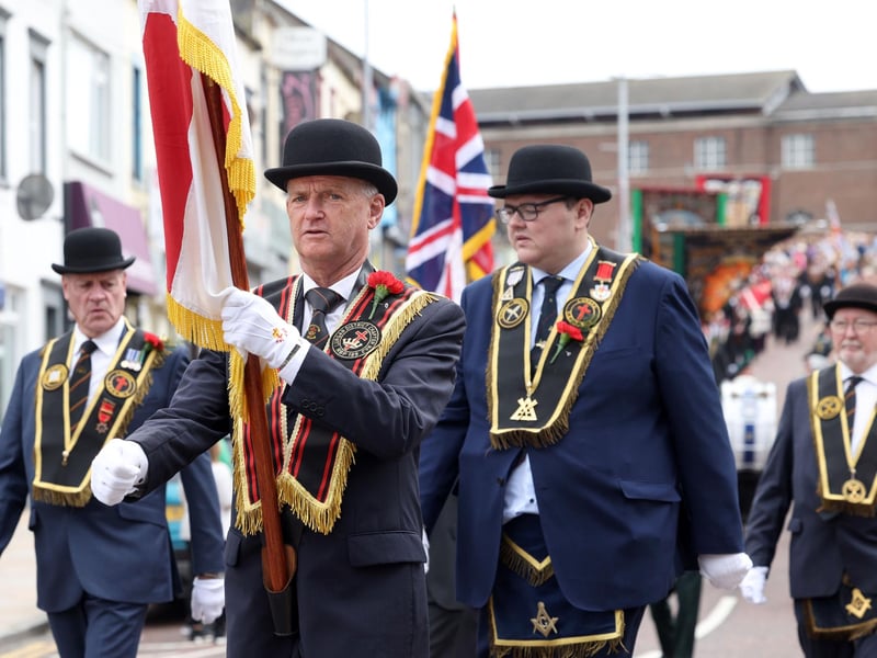 Officers of Lurgan Royal Black District Chapter No 2 on parade through the streets of Bangor on Saturday.