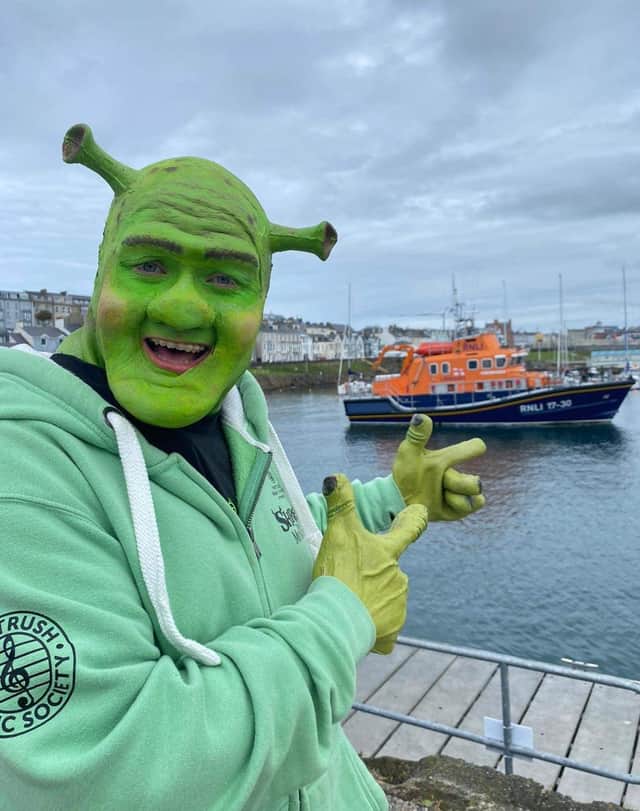 Shrek - aka Aidan Hughes - on a tour of the north coast in preparation for Portrush Music Society's production of Shrek the Musical