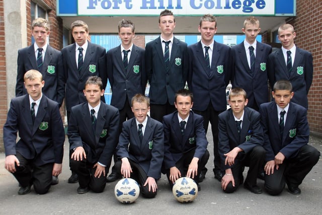 Fort Hill College Under 14 Football Team who reached the final of the Northern Ireland Under 14 Schools Cup, coached by Mr M Simpson, in 2007