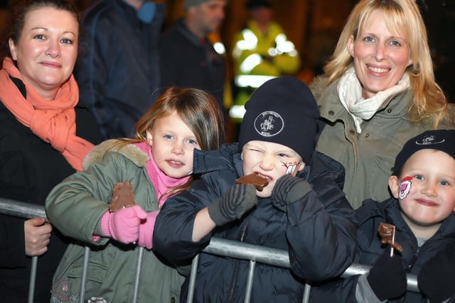 Children enjoying some chocolate at the switching on of Ballymoney's Christmas Lights in 2009. Included are Jake, Daniel and Sarah White and Lucy and Sharon Carmichael