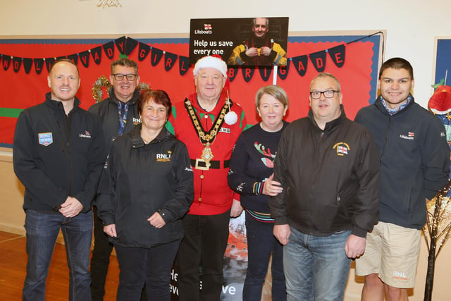 Cllr Steven Callaghan and his wife Ruth with the RNLI team  pictured at the Mayor's fundraising Tea Party for his charity  RNLI, held at Second Limavady Presbyterian Church on Saturday.