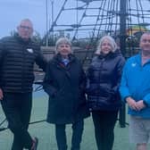 Stephen Weir, Communities in Transition; Rev Isy Hawthorne-Steele of Greenisland Church of Ireland; Maggie Wren, Carrickfergus CHILL; Jim McCaw, Castlemara Community Association, and Brian Smyth, Carrick Fire Station.  Photo: Stephen Weir