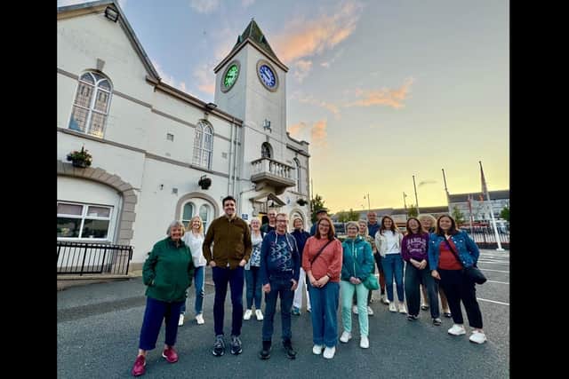 The town hall clock illuminated in green and blue, the colours of the RSPB, during Swift Awareness Week (June 28 - July6). Photo: Supplied