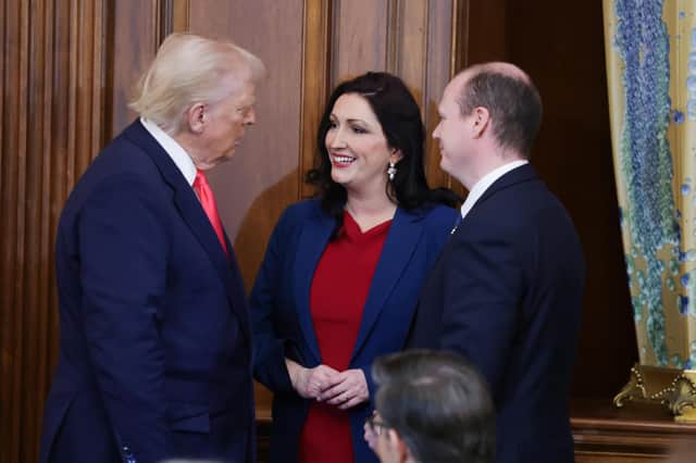 Donald Trump with Emma Little-Pengelly and Gordon Lyons at the Capitol Hill St Patrick's Day lunch event on Wednesday March 12 2025. Picture by Kelvin Boyes/Press Eye