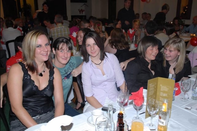 Cheryl Colborn, Gill Small, Catherine Haveron, Stacey White and Lauren McGookin at the Larne Ladies dinner.
