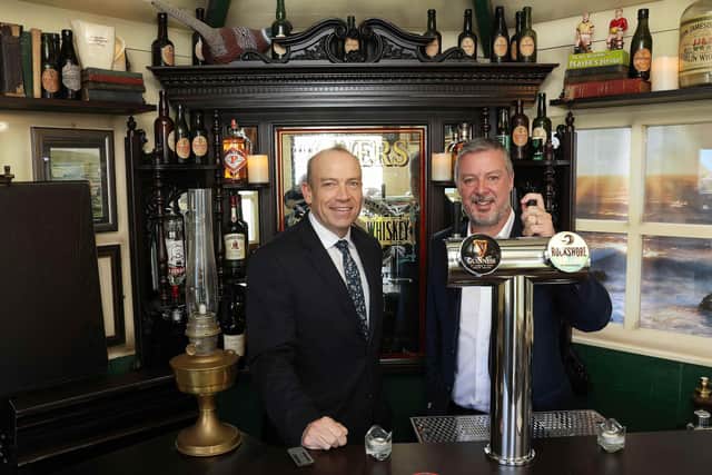Portadown-based themed-interiors specialist, The Deluxe Group, launches a new mini Irish pub into the USA leisure market. Pub Óg was recently delivered to its first customers ahead of the firm's launch of its new Orlando base and a $750,000 investment. Pictured is Secretary of State, Chris Heaton-Harris with Colm O’Farrell, Executive Chairman, The Deluxe Group.
