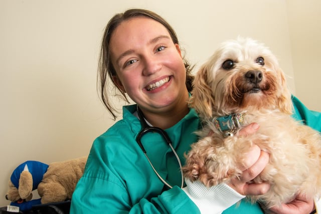 Rhianna Logan, veterinary nurse student at NWRC Limavady pictured on Open day with dog Millie.