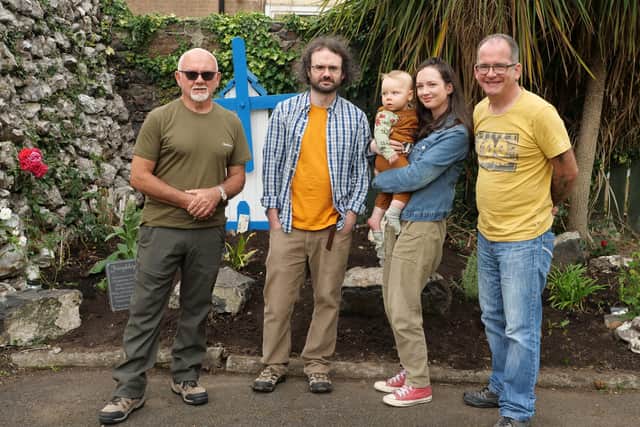 Members of the Caroline McAvoy’s immediate family attended the garden’s opening. L-R: Chris Cassidy, Matthew Cassidy, Alexander Elliot, Jade Elliot, Jim Rutherdale, Jacqueline and Jim Pooler.