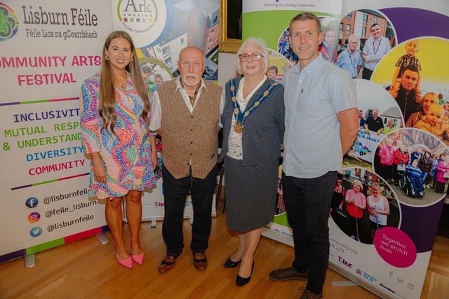 Sorcha Eastwood MP, Gerry McClory, Chairperson Lisburn Féile, Hazel Legge, Deputy Mayor and Ciarán Mac Giolla Bhéin Uachtarán Chonradh na Gaeilge at the launch event