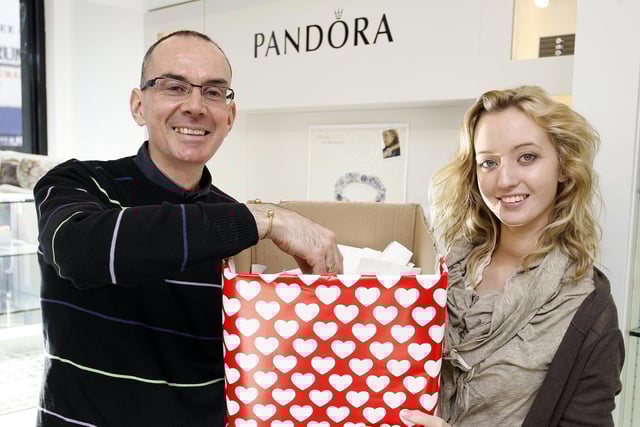 Angelo Morelli makes the Valentines prize draw for a Gold Pandora Heart at Bonds Jewellers in Coleraine with Sarah Bond back in 2010 The winner was Ian Forbes.