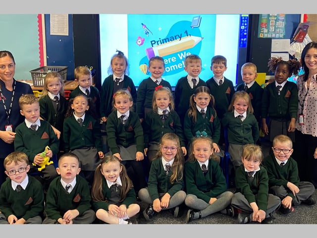 Mrs Hughes' P1 class at Drumgor Primary School with classroom assistant, Mrs Magennis.