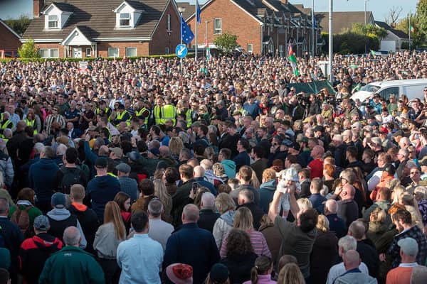 Part of the large crowd at the rally on Saturday.