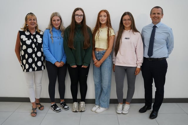 Some of the high achievers of Lismore College at GCSE level Elizabeth Loughan, Katie Doone, Lana Doyle and Blathnaid Feeney pictured with Mrs McConnell (Head of Year) and Mr K Ward (Vice Principal)