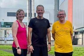 Nicola White, Alan White and Andrew Wilmot at Carrickfergus Parkrun. Credit David McGaffin