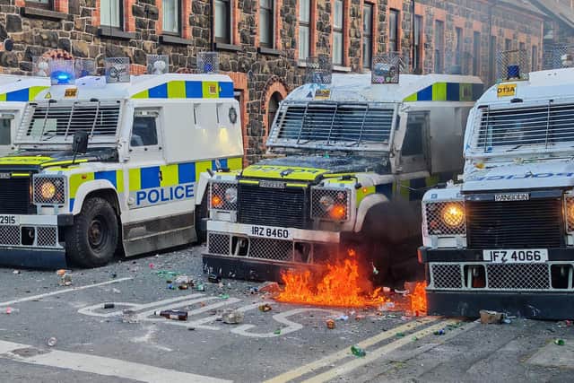 The police line came under attack. Photo: Pacemaker