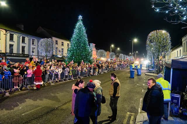Santa meets the crowd at the annual Christmas lights switch on event at Cookstown's William Street on Friday night.