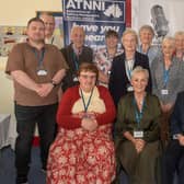 Members of the Craigavon Area Talking Newspaper pictured with Siobhan Casey, front centre, NI Commissioner For Older People during her visit. PT15-201. Picture: Tony Hendron