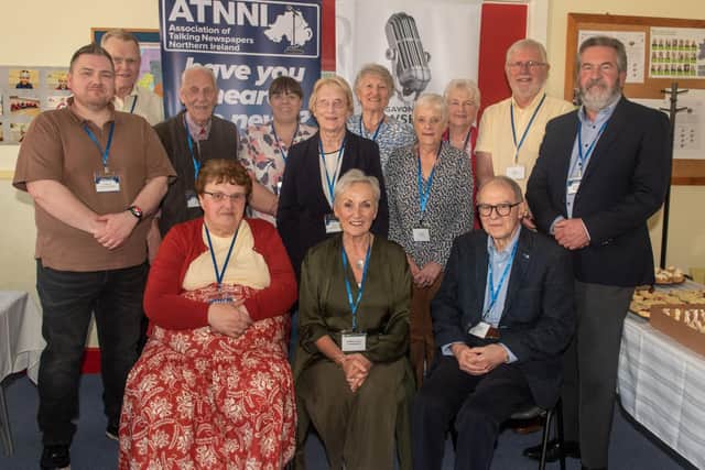 Members of the Craigavon Area Talking Newspaper pictured with Siobhan Casey, front centre, NI Commissioner For Older People during her visit. PT15-201. Picture: Tony Hendron
