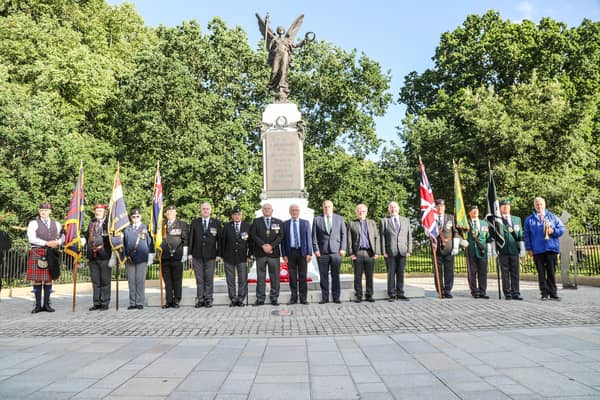 Lisburn Branch of the Royal British held their annual Somme Memorial Act of Remembrance at the war memorial in Lisburn on Saturday July 1. Alderman James Tinsley laid a Wreath on behalf of the Mayor and Lisburn & Castlereagh City Council. Wreaths were also laid by Brian Sloan Chairman Lisburn Branch and representatives of other Associations. Pic credit: Norman Briggs, rnbphotographyni